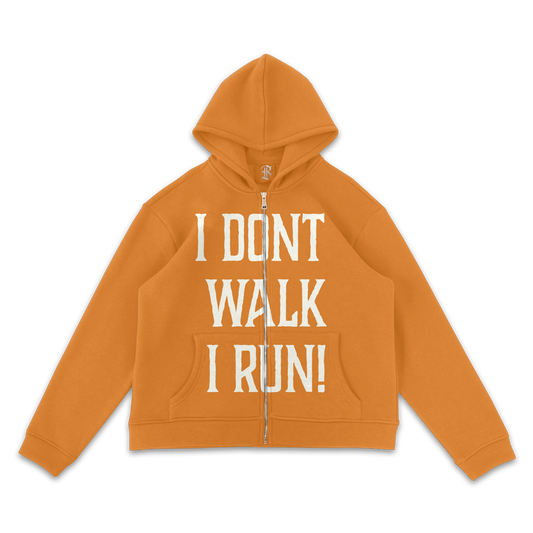 Run Dont Walk Orange Zip Up Hooded Sweatshirt ( Pre Order )